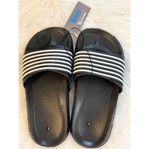 GT Revolution Boys Black White Striped Slide Sandals Size 1 Rubber Slip On Shoes